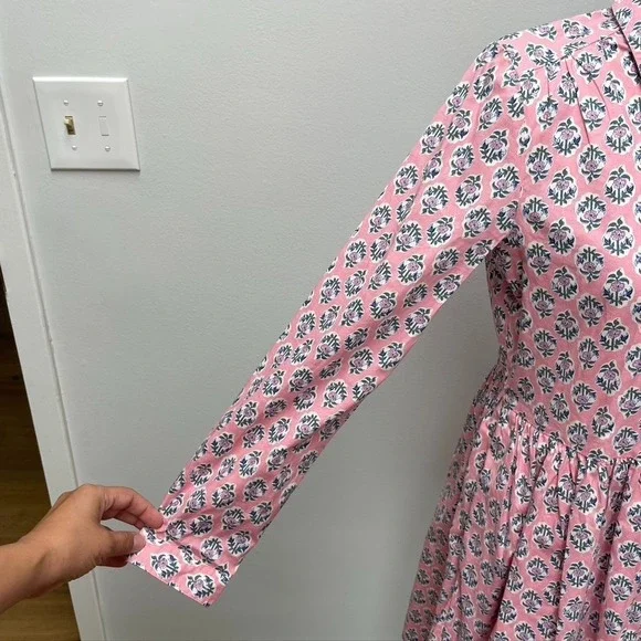 J Crew Printed Collared Mini Shirt Dress Womens 2 Coquette Teacher Girly Easter - Picture 5 of 14